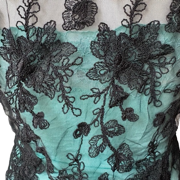 Lisbeth Black Mesh Single Button Floral Embellished Sheer Cardigan - Picture 10 of 14